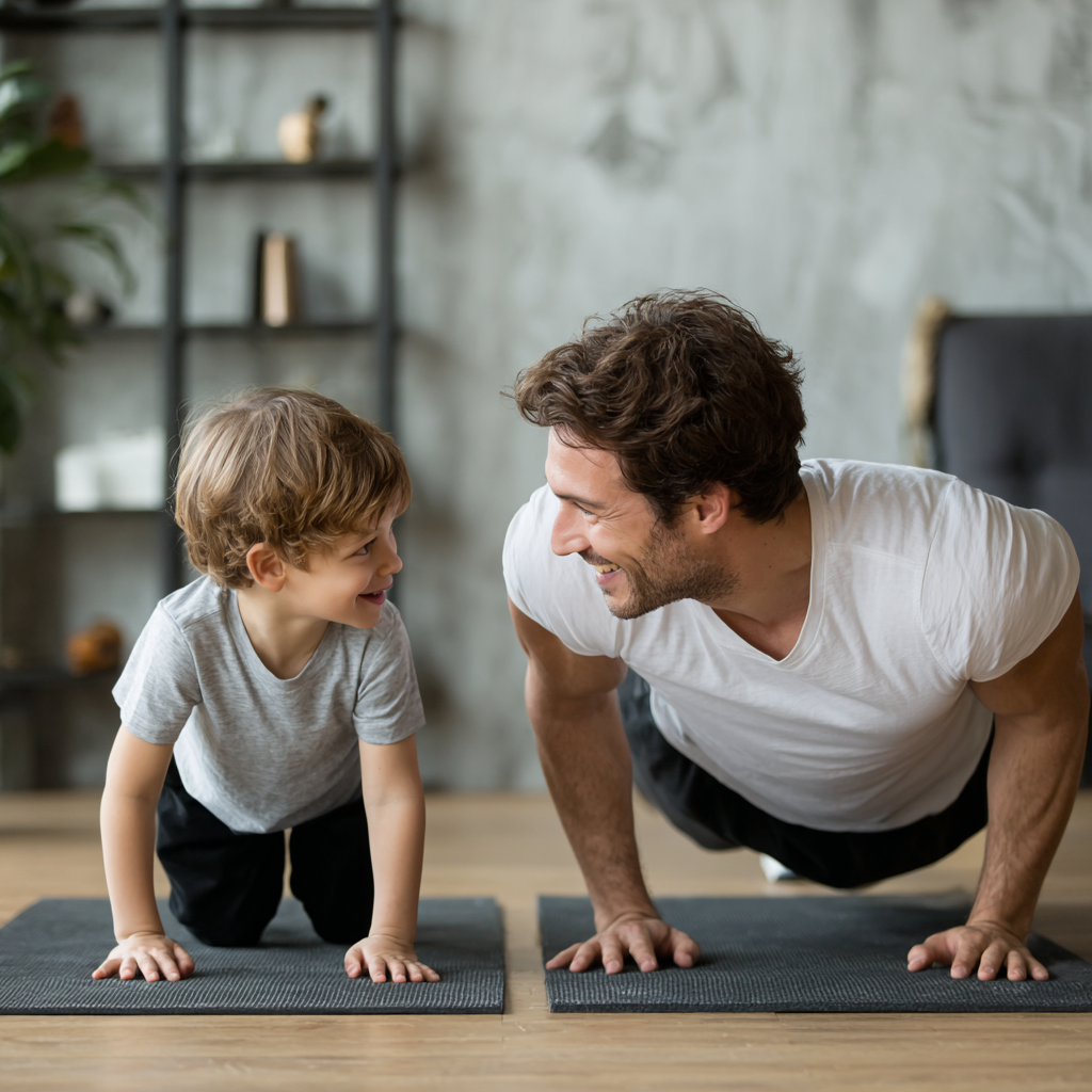 Семейство празнува постигнати фитнес цели